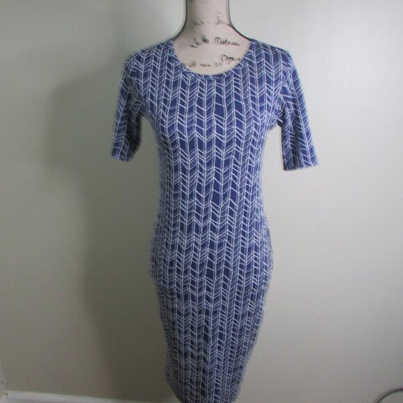 Lularoe Dress XS Women Blue White Arrow Print Short Sleeve - Picture 4 of 12